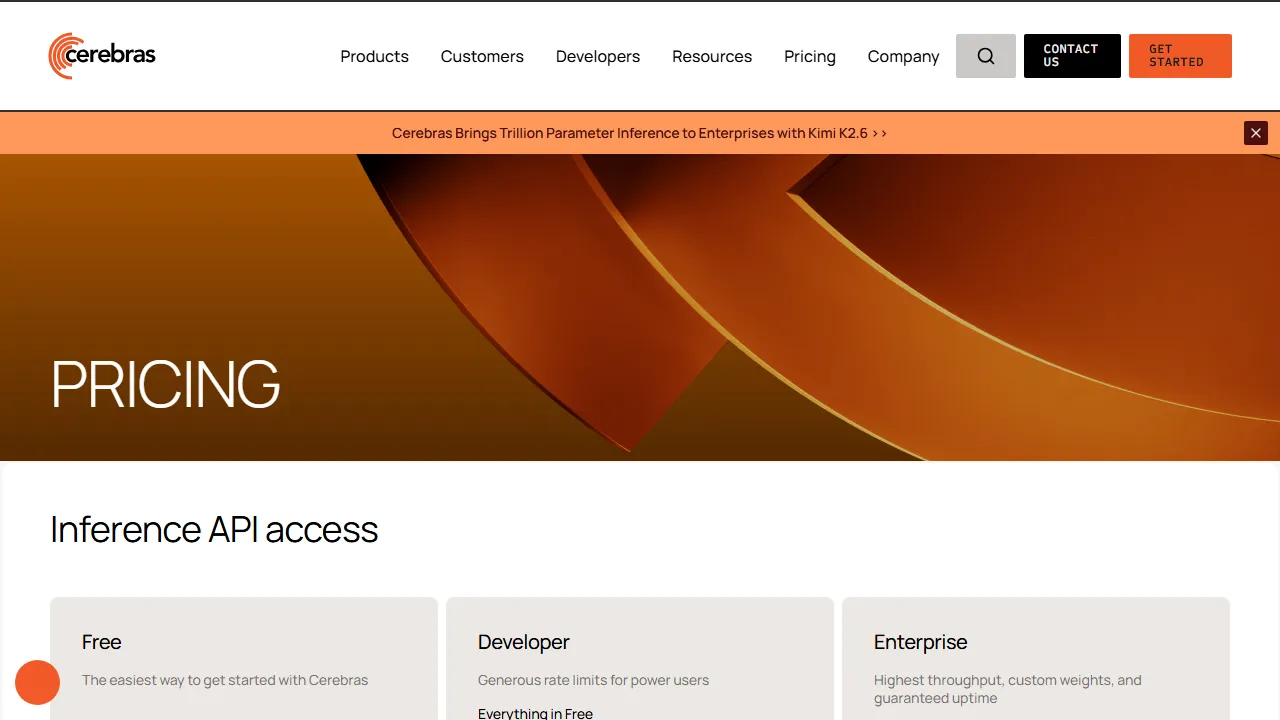 Cerebras pricing page: plans and rates