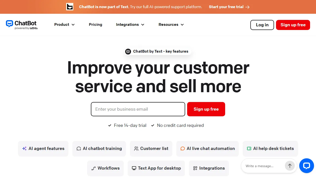 ChatBot.com features, customer support & sales AI tool