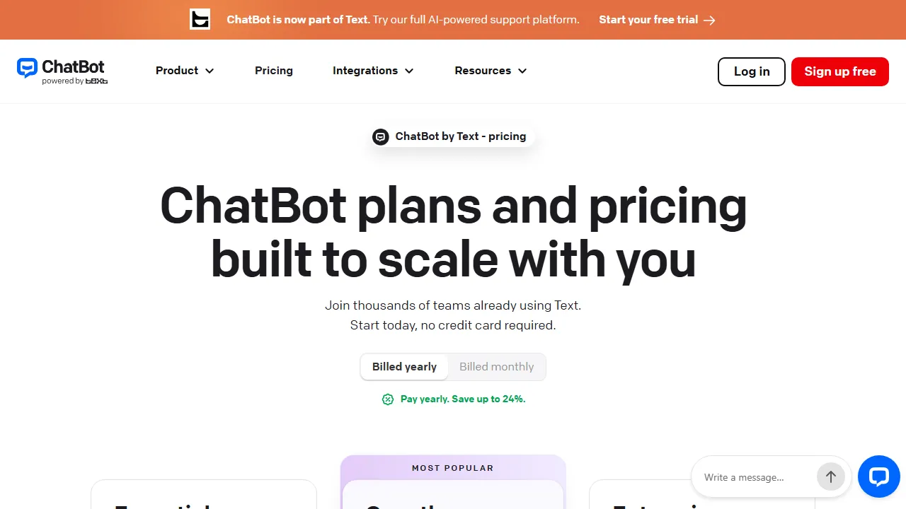 ChatBot.com pricing page: plans and rates