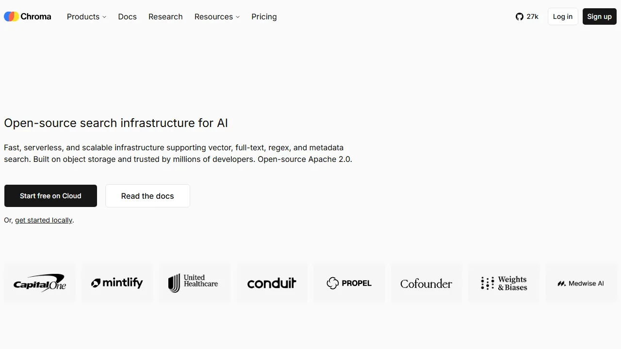 Chroma homepage, code AI tool