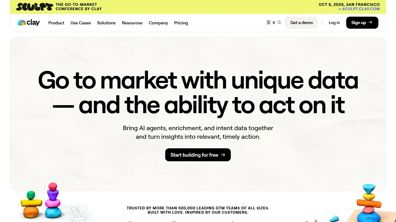 Clay homepage, marketing & seo AI tool