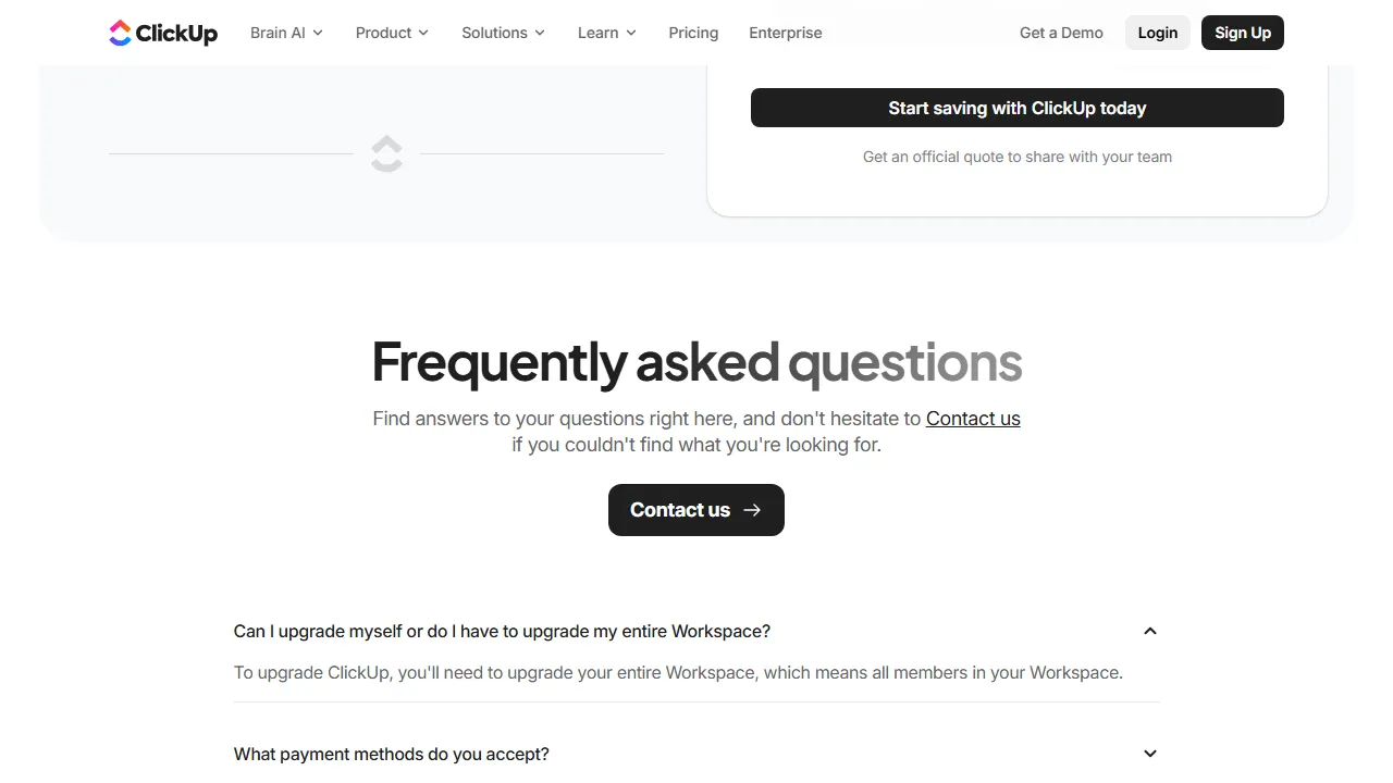 ClickUp AI pricing page: plans and rates