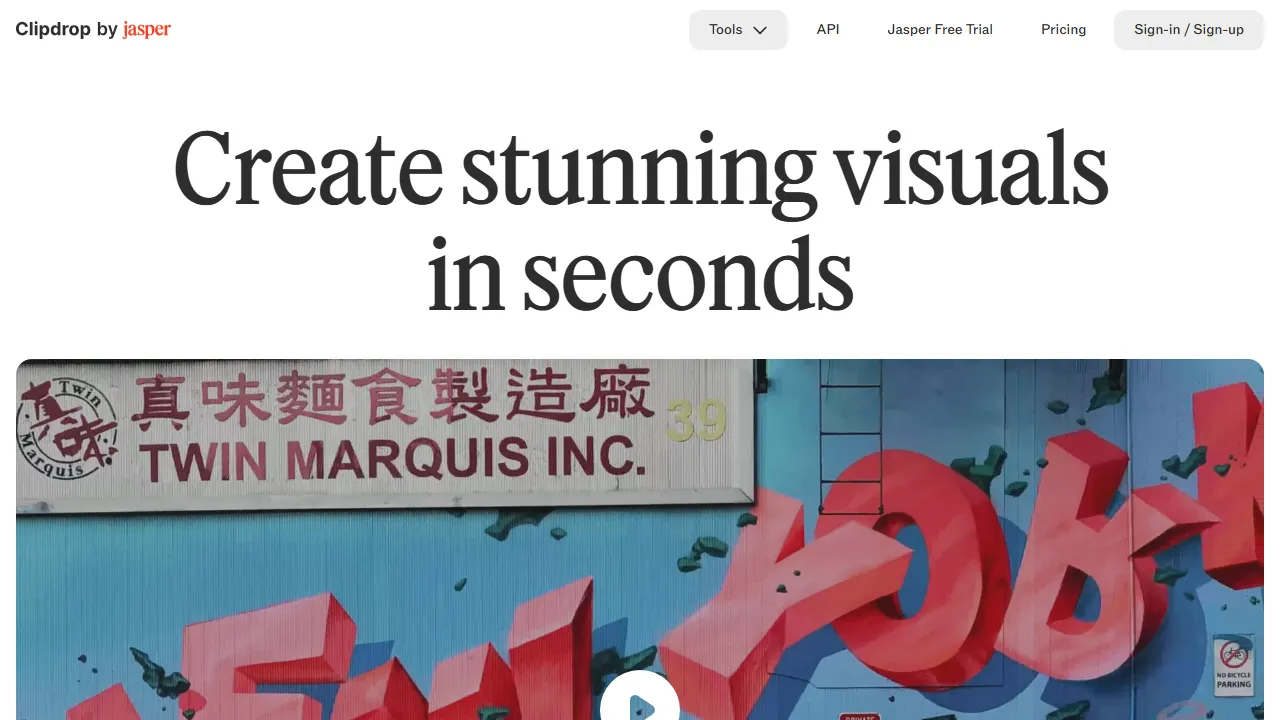 Clipdrop homepage, image AI tool
