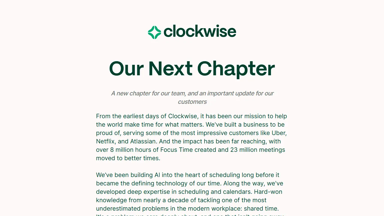 Clockwise homepage, productivity AI tool