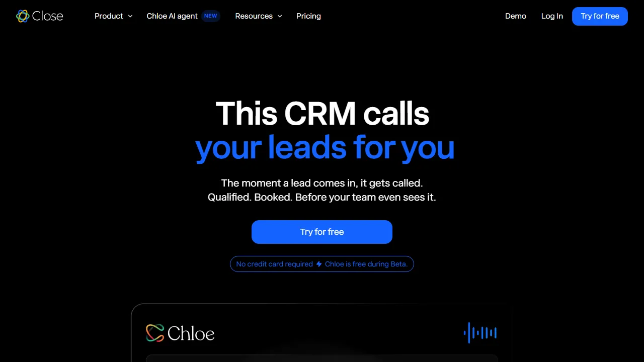 Close homepage, customer support & sales AI tool