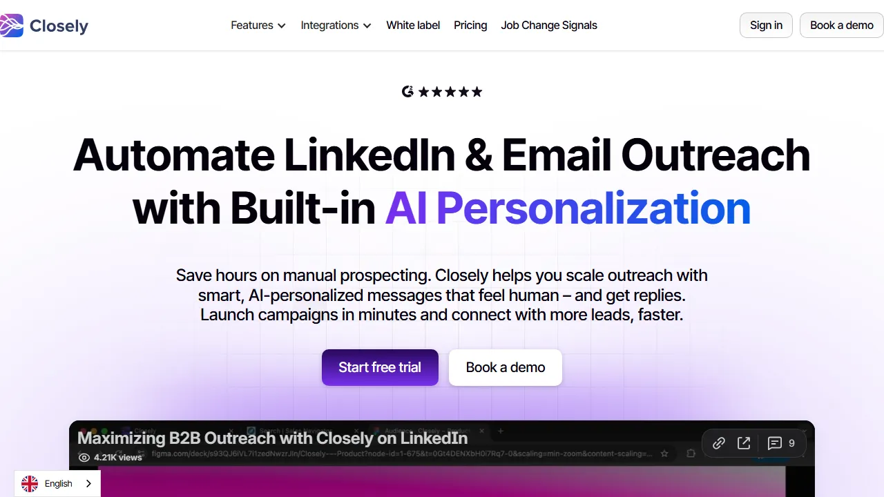 Closely homepage, customer support & sales AI tool