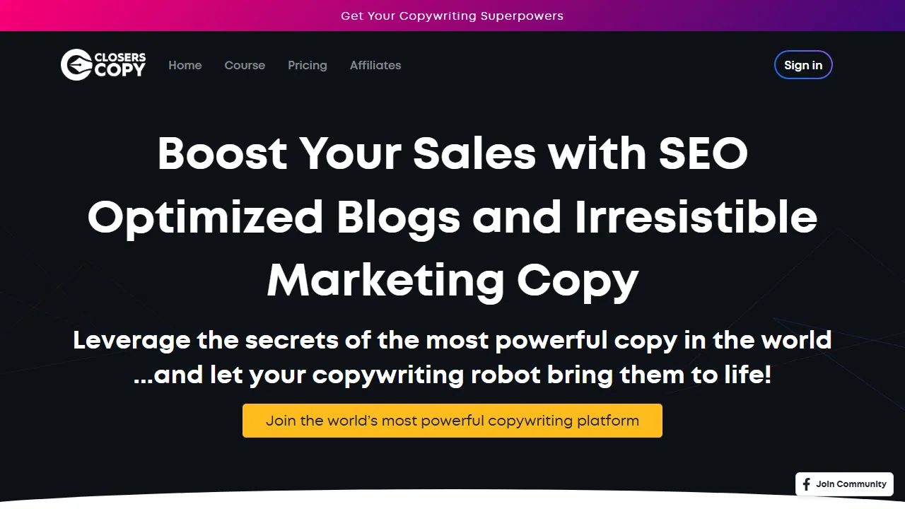 Closerscopy homepage, writing AI tool