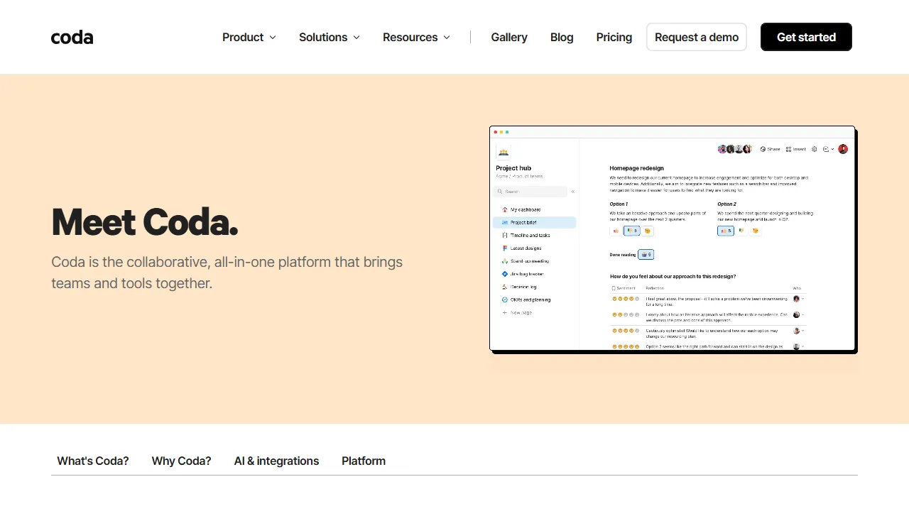 Coda AI features, productivity AI tool