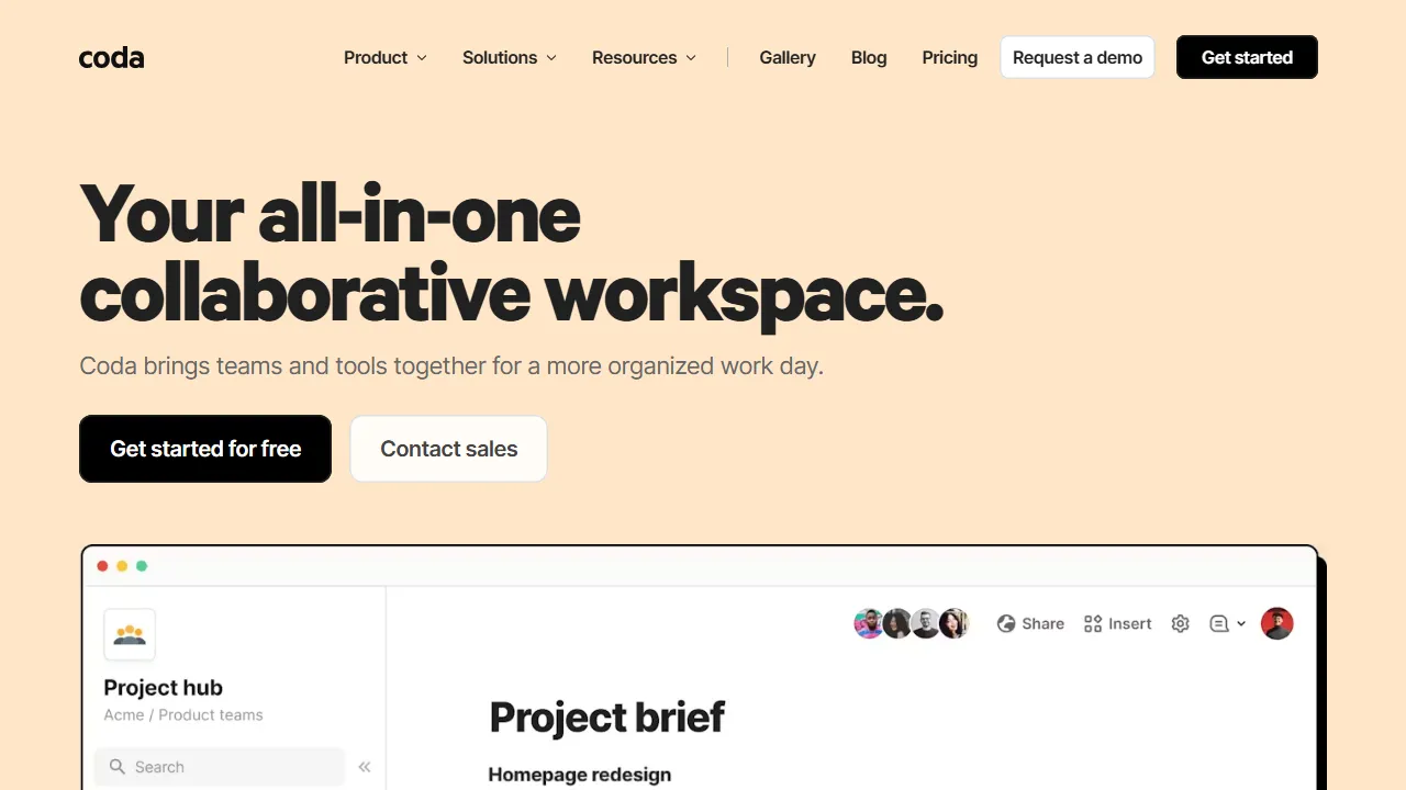 Coda AI homepage, productivity AI tool