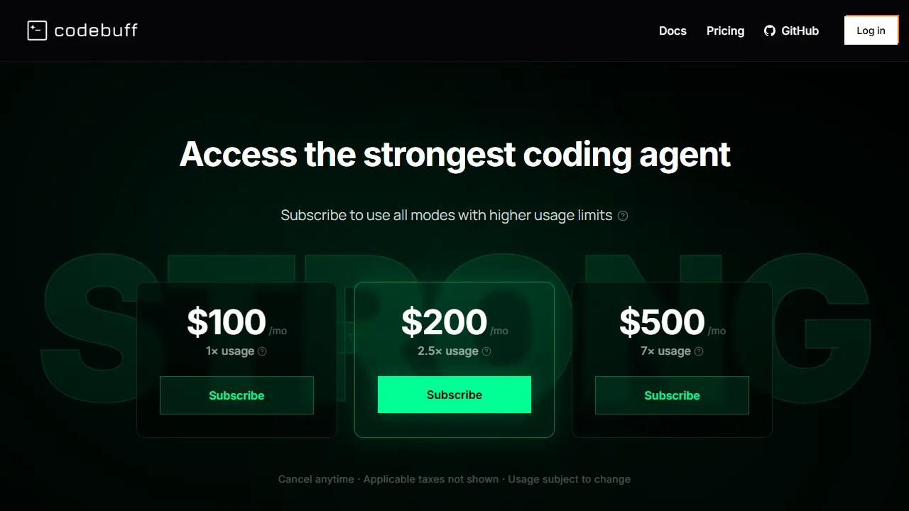 Codebuff pricing page: plans and rates