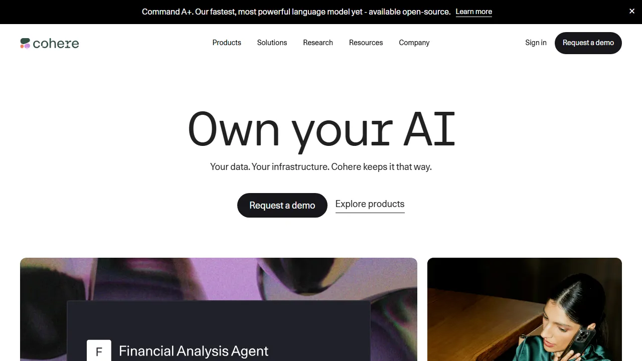 Cohere homepage, chat & models AI tool