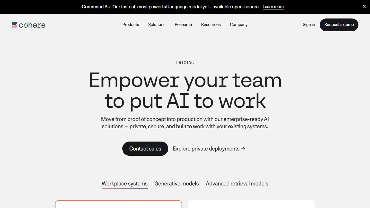Cohere pricing page: plans and rates