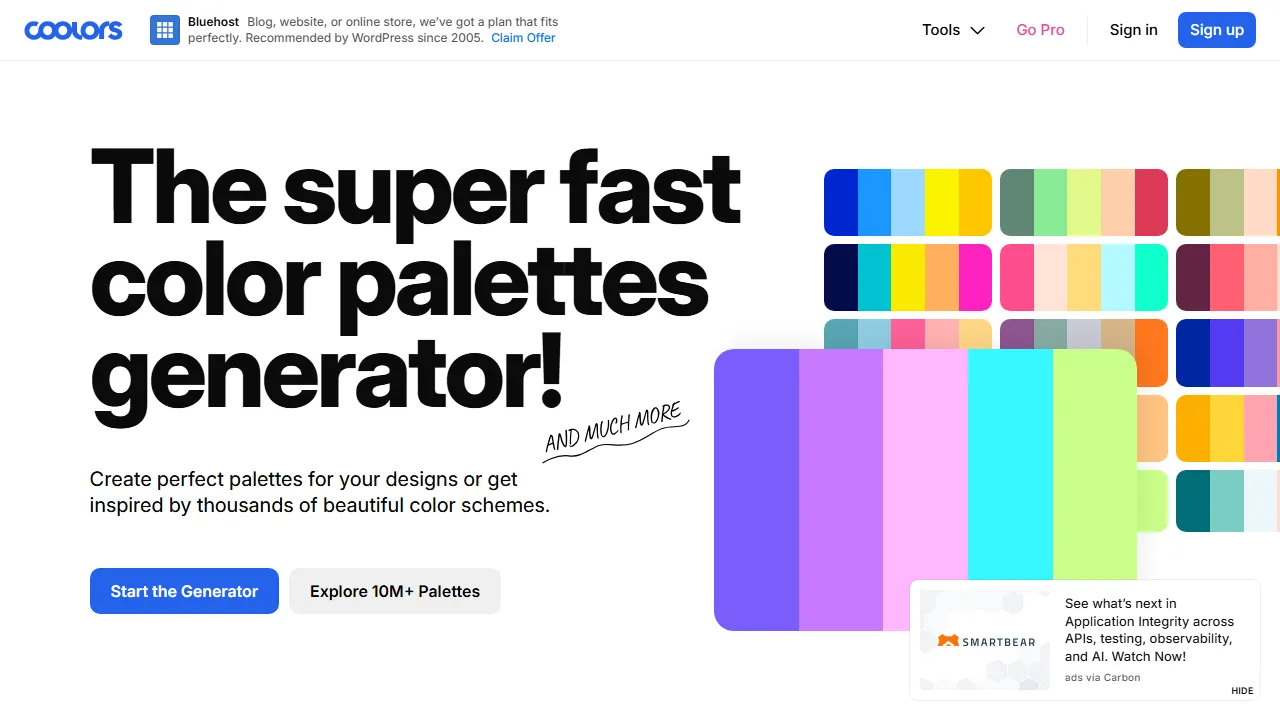 Coloors AI homepage, image AI tool
