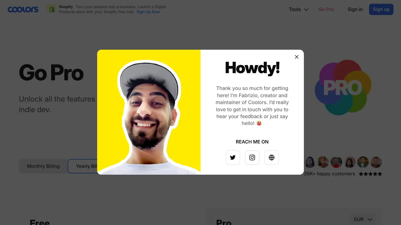 Coloors AI pricing page: plans and rates