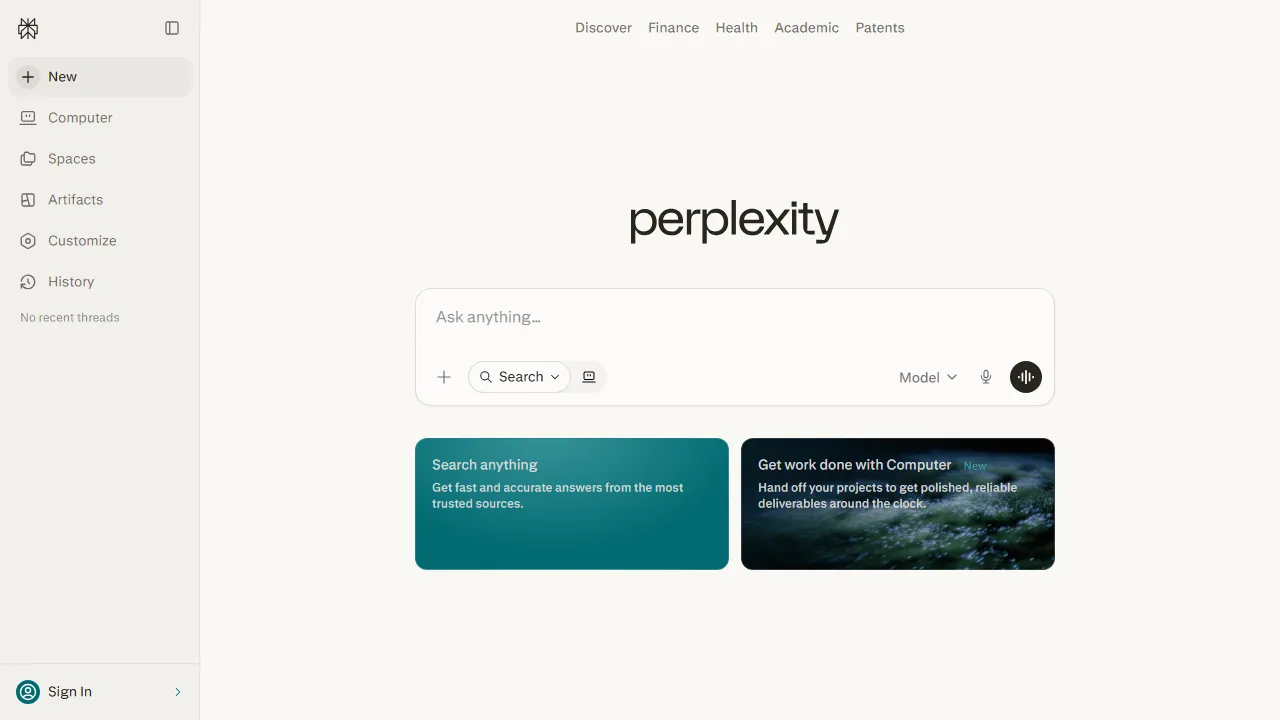Comet homepage, productivity AI tool