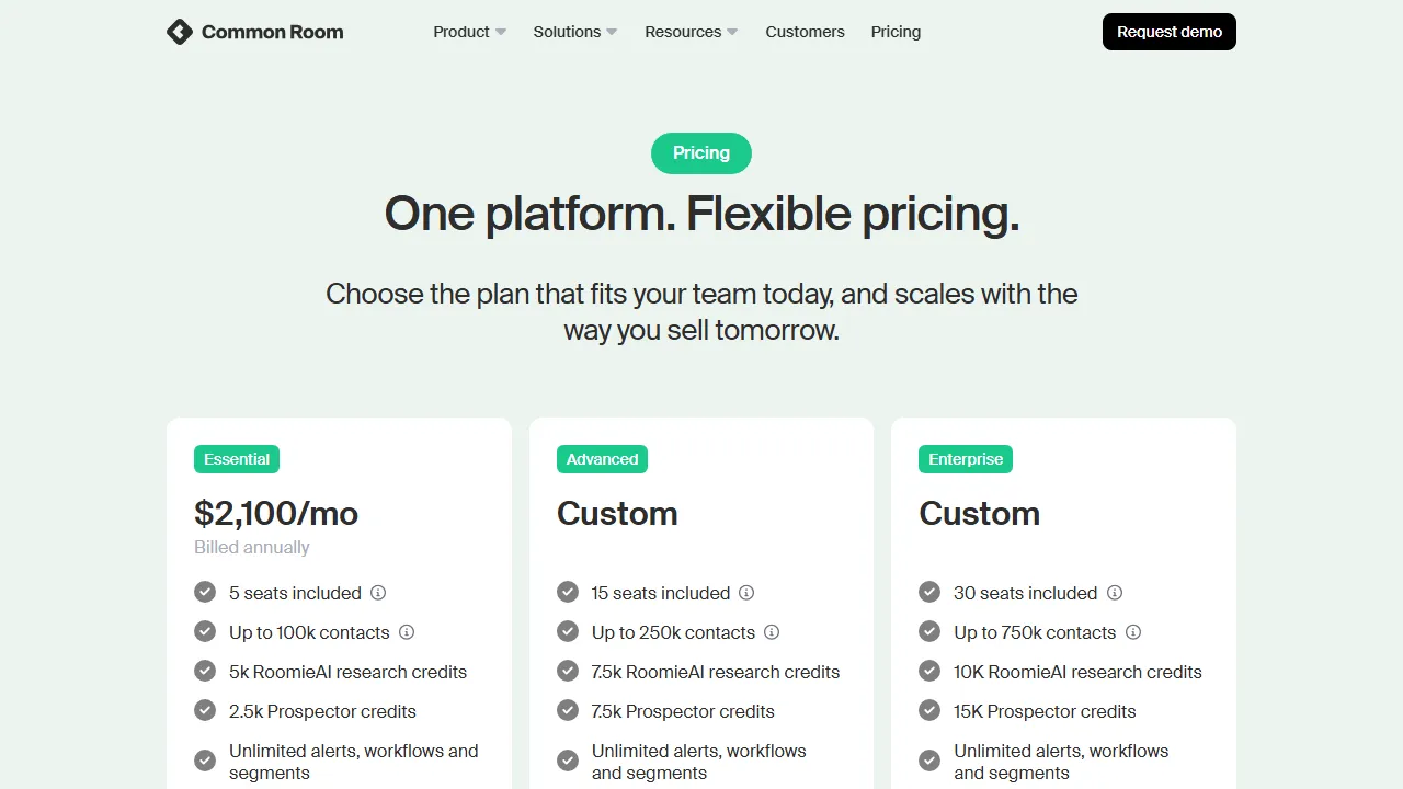 Common Room pricing page: plans and rates