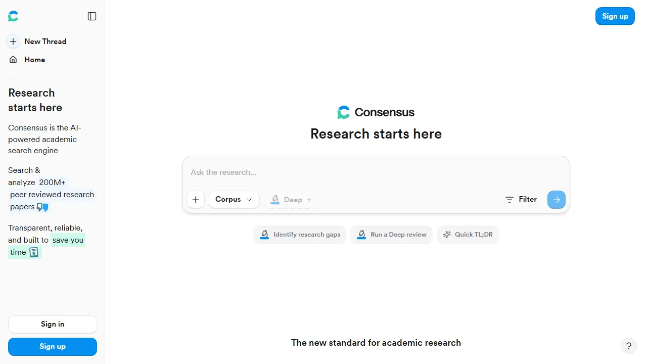 Consensus homepage, search AI tool