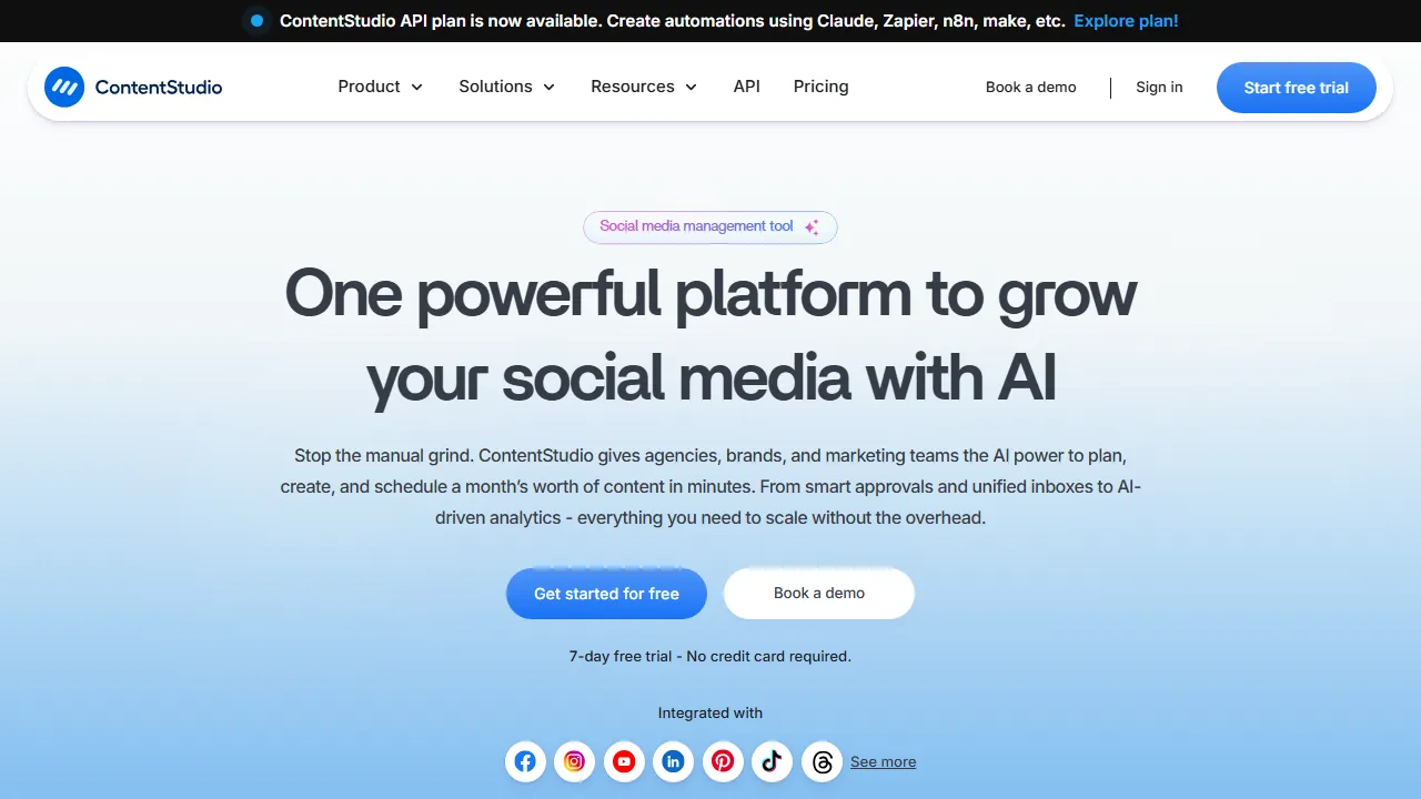 ContentStudio homepage, marketing & seo AI tool