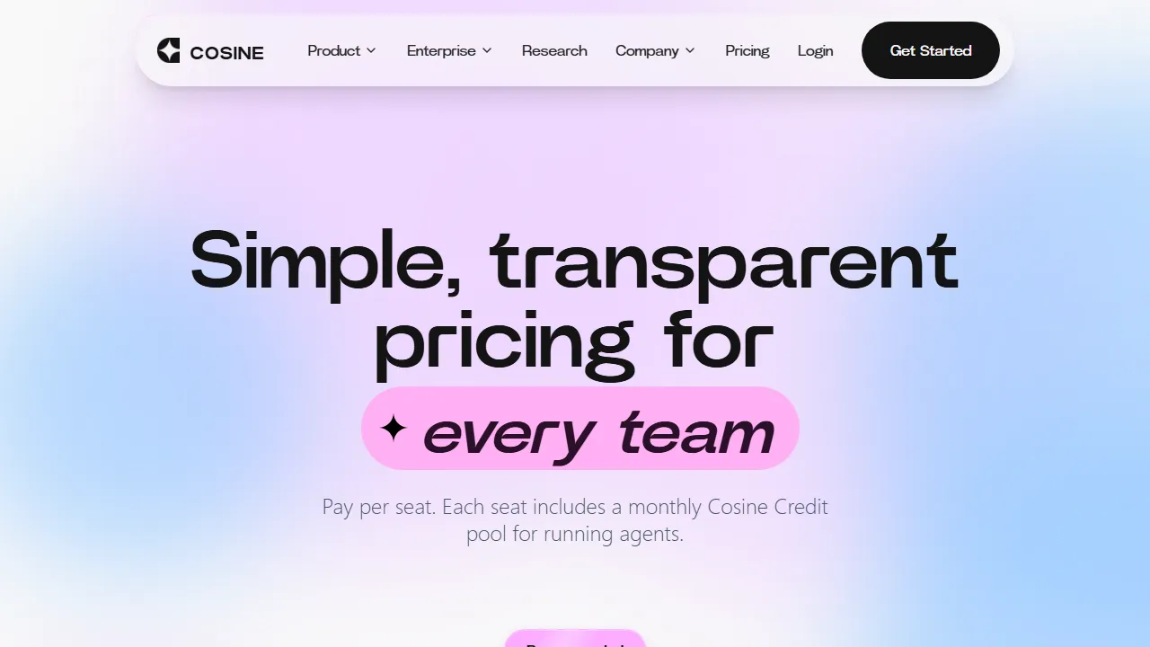 Cosine pricing page: plans and rates