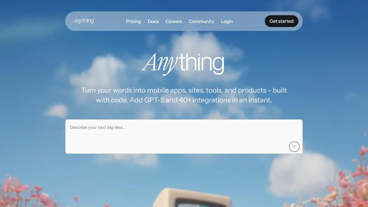 Create.xyz homepage, no-code AI tool