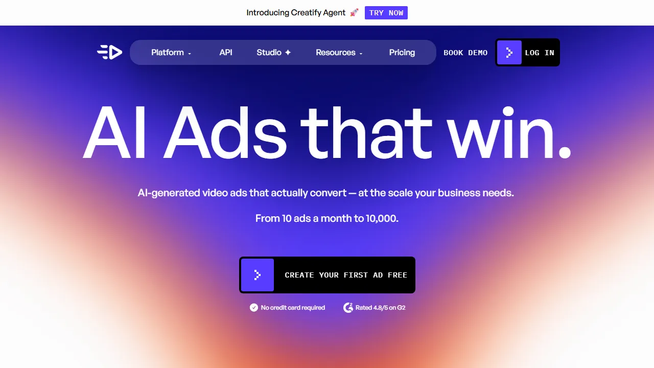 Creatify homepage, video AI tool