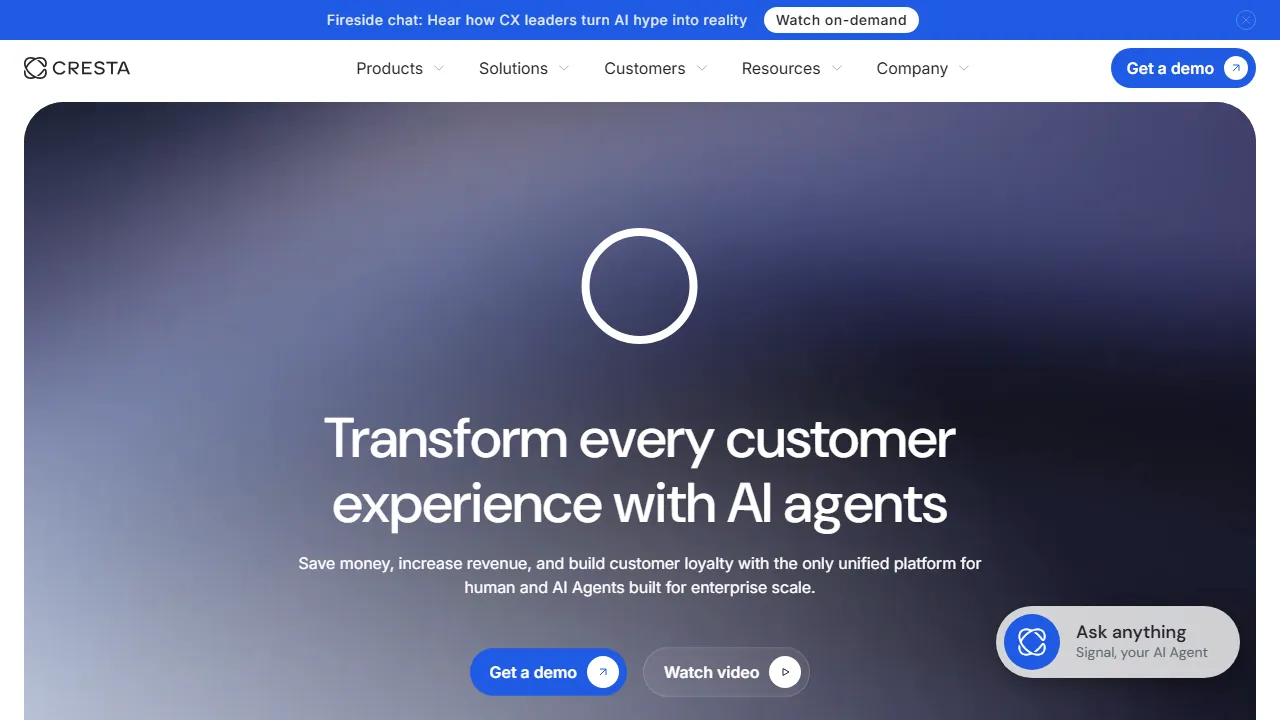 Cresta homepage, customer support & sales AI tool