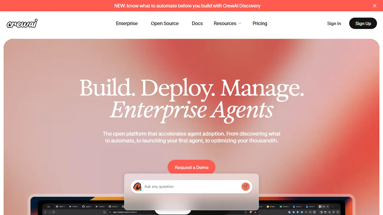 CrewAI homepage, ai agents AI tool