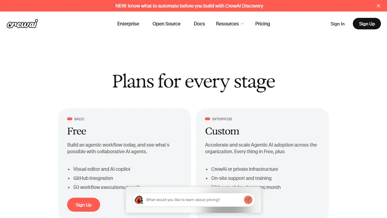 CrewAI pricing page: plans and rates