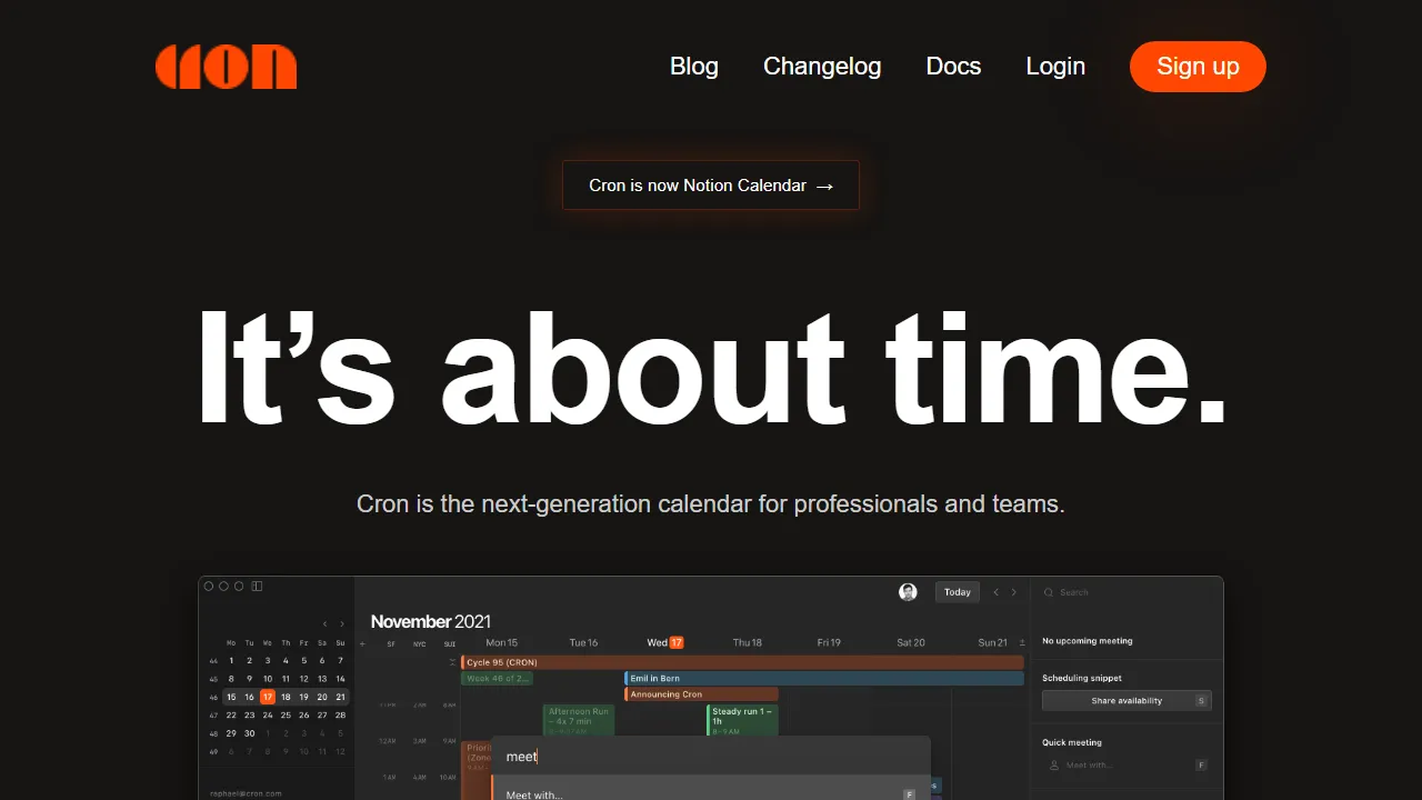 Cron homepage, productivity AI tool