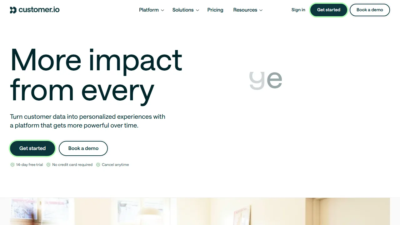 Customer.io AI homepage, marketing & seo AI tool