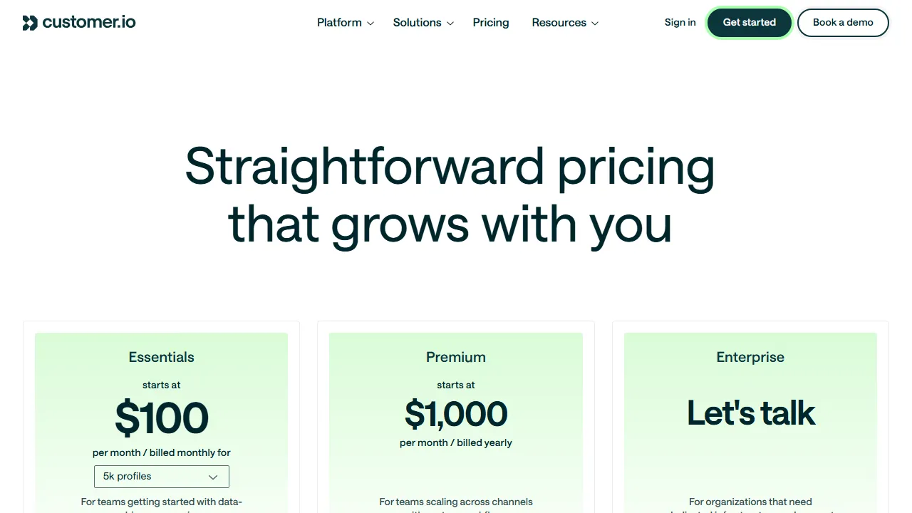 Customer.io AI pricing page: plans and rates