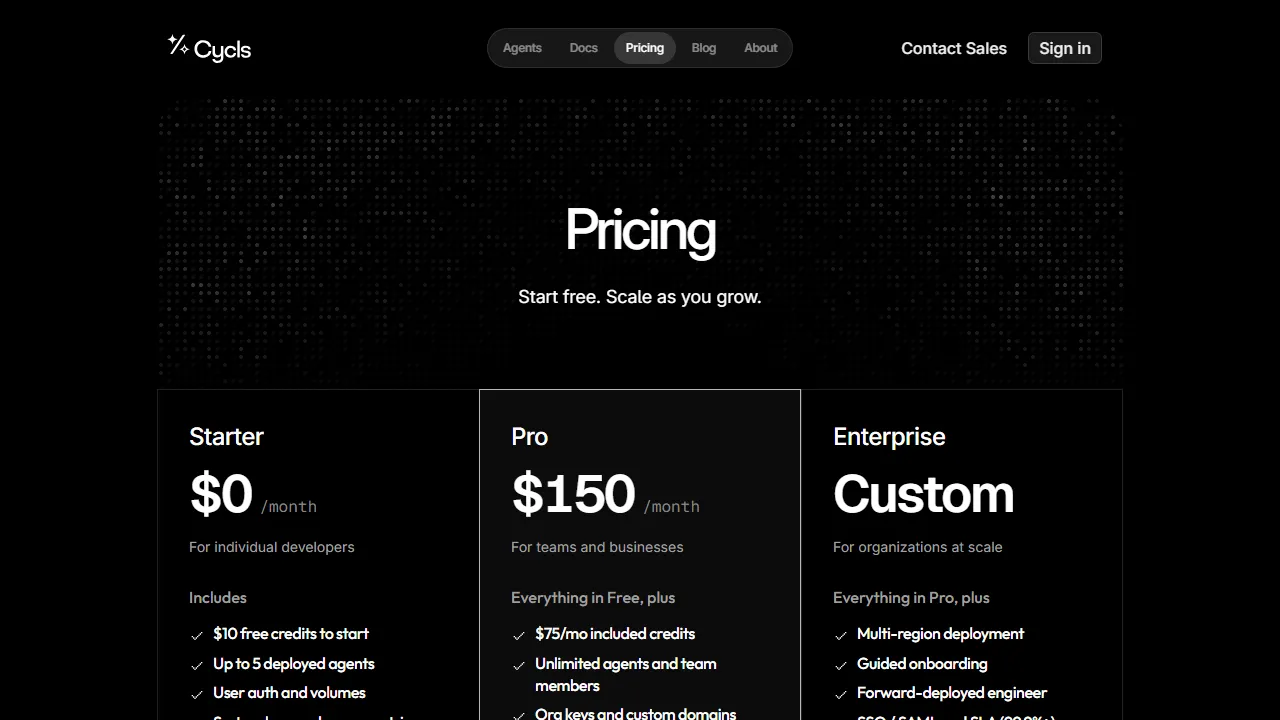 Cycls pricing page: plans and rates