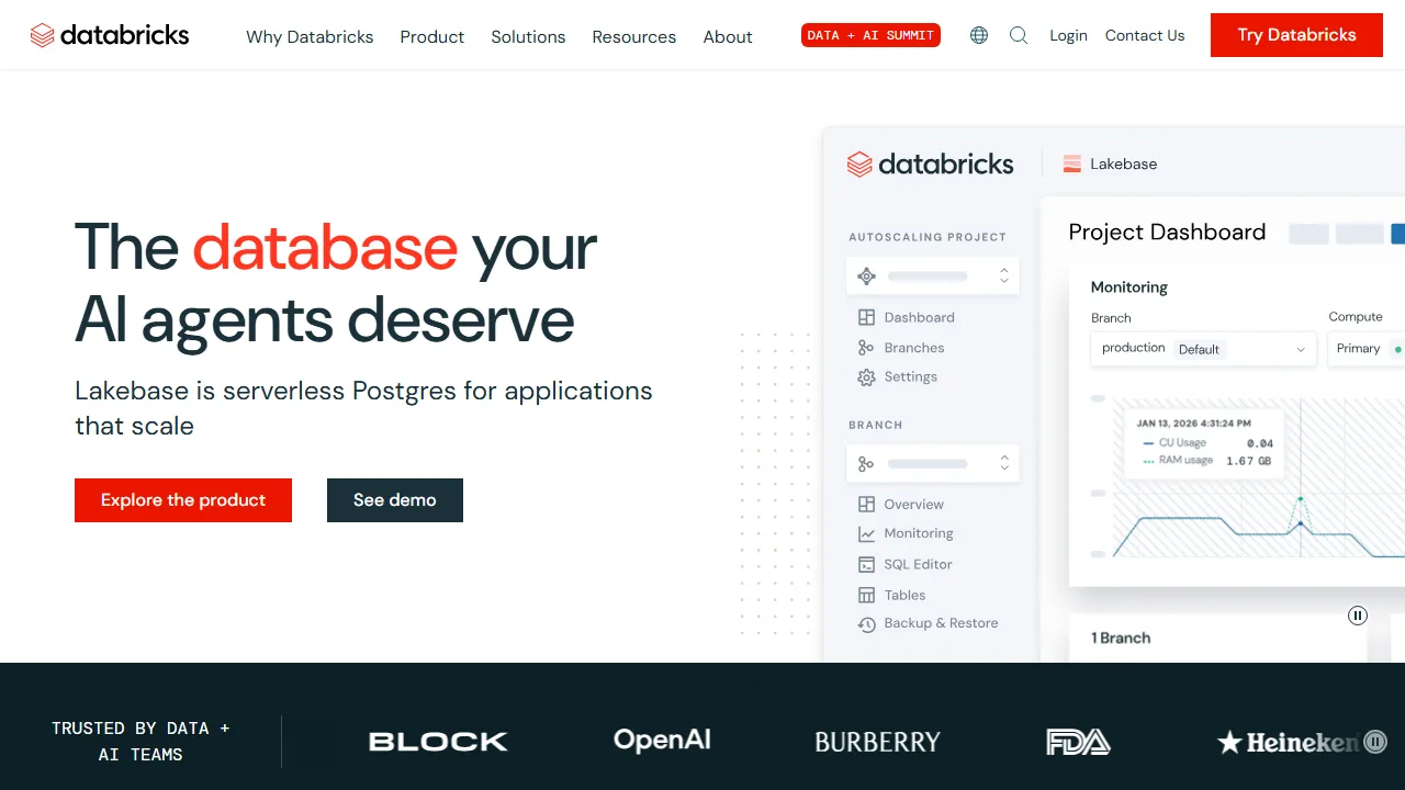 Databricks AI homepage, data & analysis AI tool