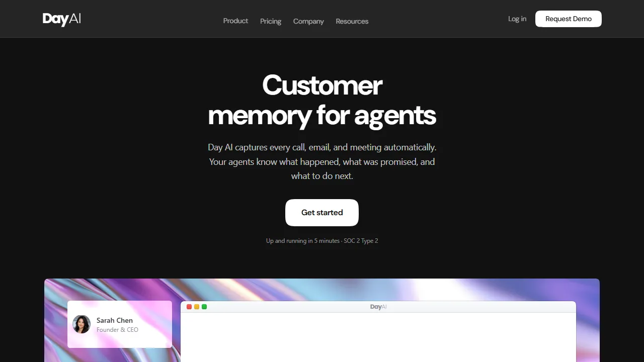Day.ai homepage, customer support & sales AI tool