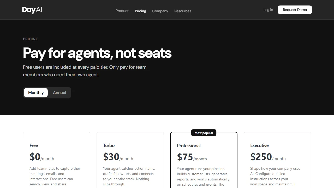 Day.ai pricing page: plans and rates