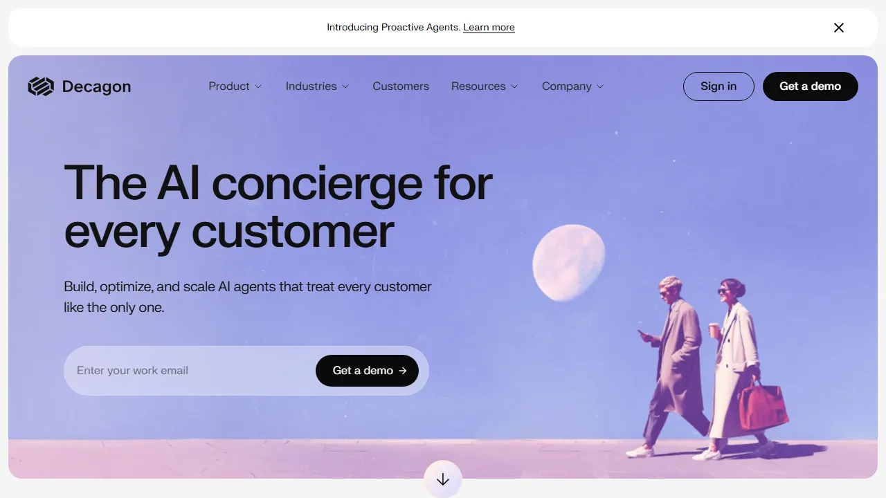 Decagon homepage, customer support & sales AI tool