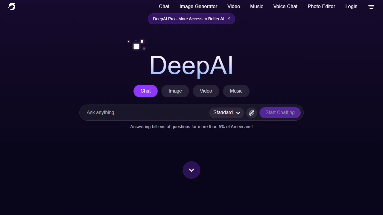 DeepAI homepage, image AI tool