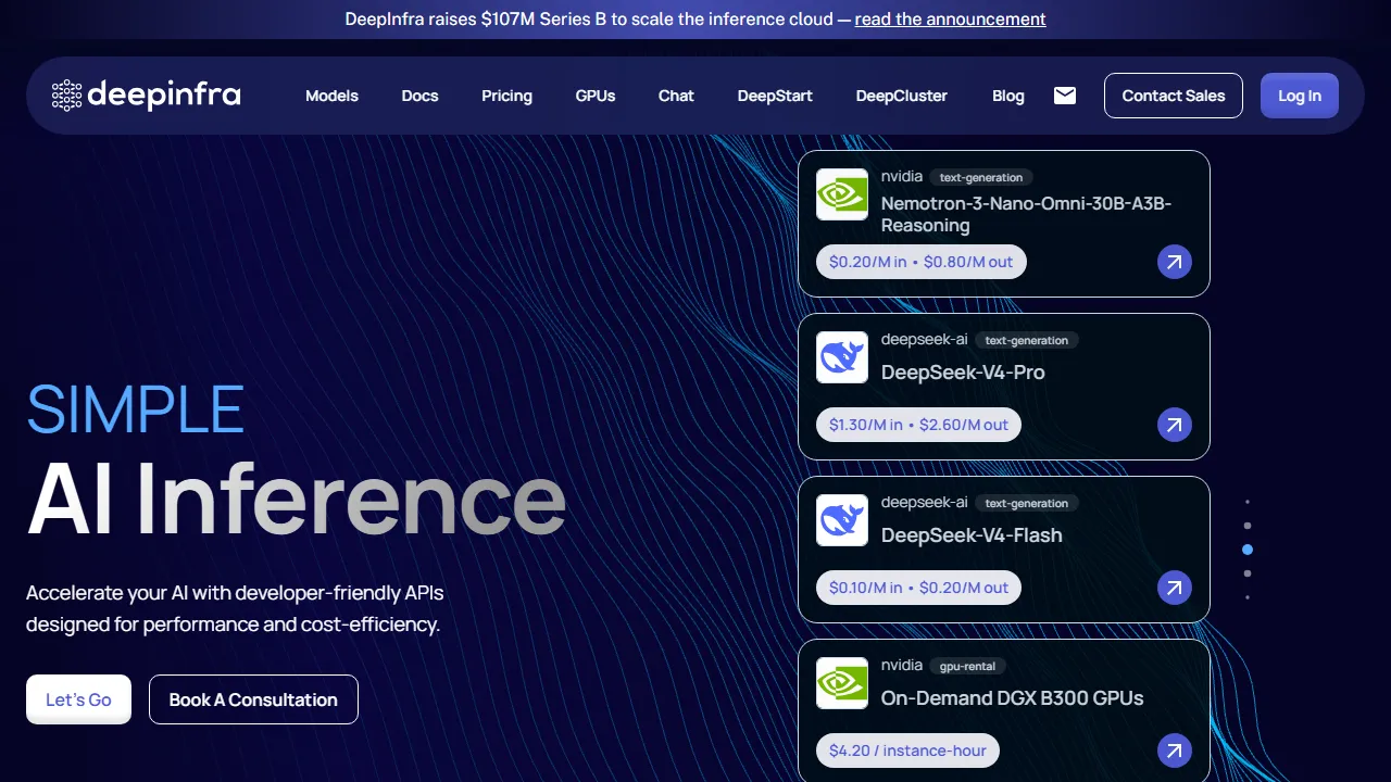 DeepInfra homepage, code AI tool