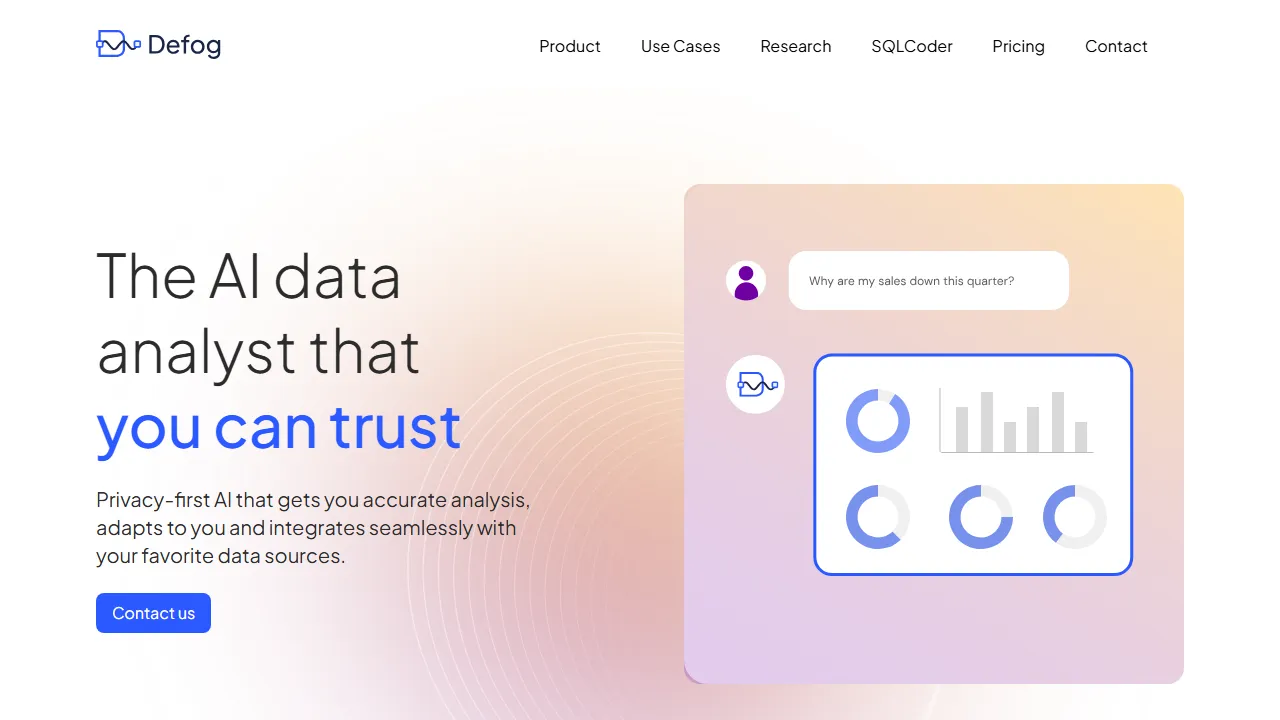 Defog features, data & analysis AI tool