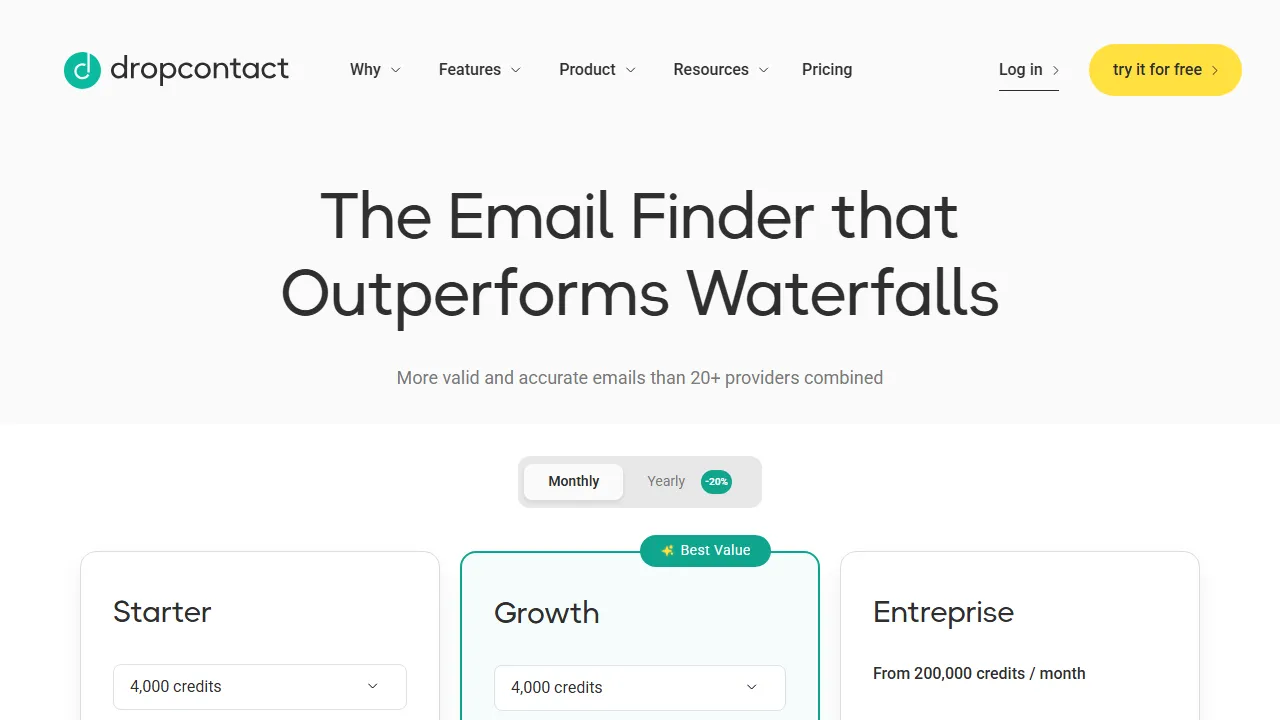 Dropcontact pricing page: plans and rates