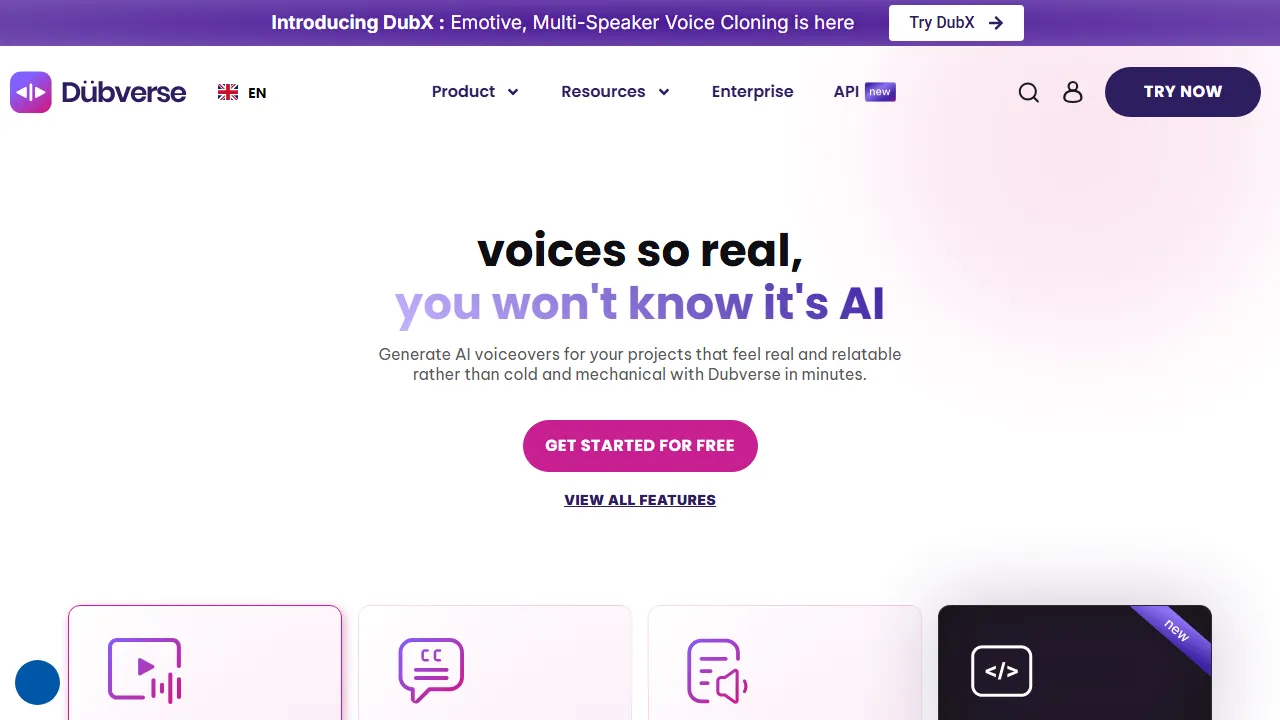 Dubverse homepage, voice & audio AI tool