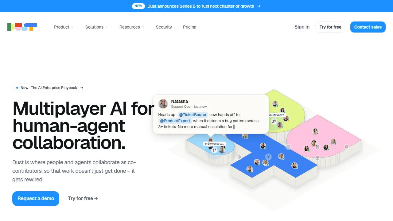 Dust homepage, ai agents AI tool