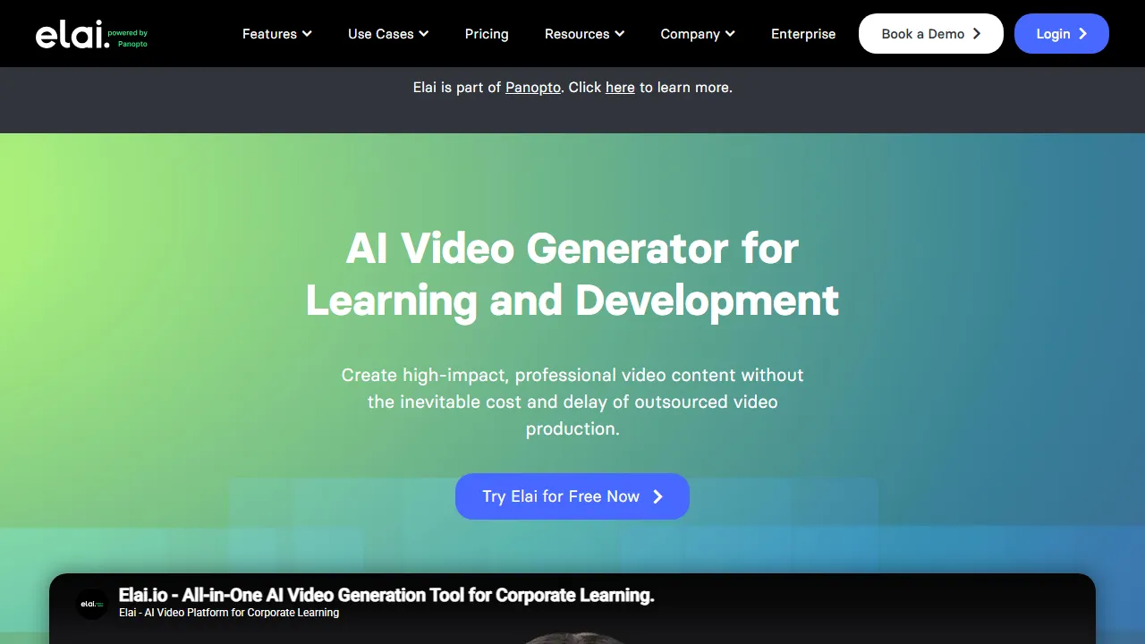 Elai homepage, video AI tool