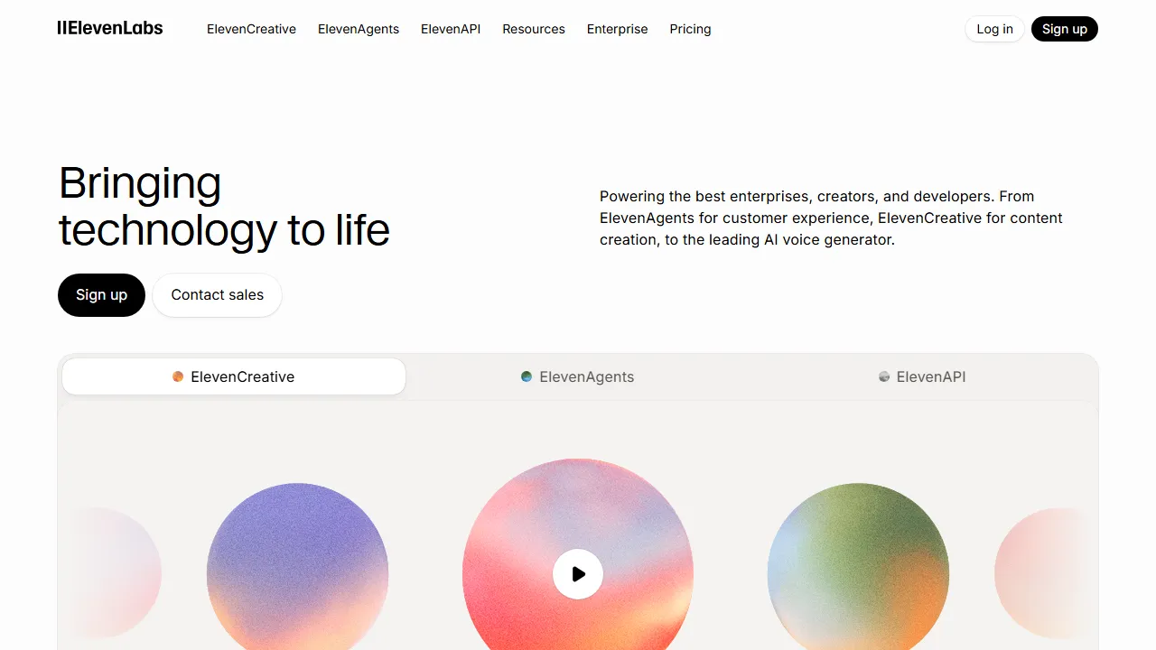 ElevenLabs Music homepage, music AI tool