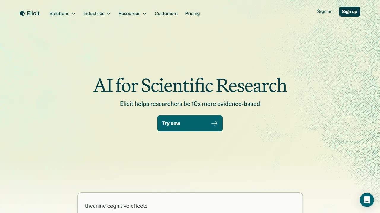 Elicit homepage, search AI tool