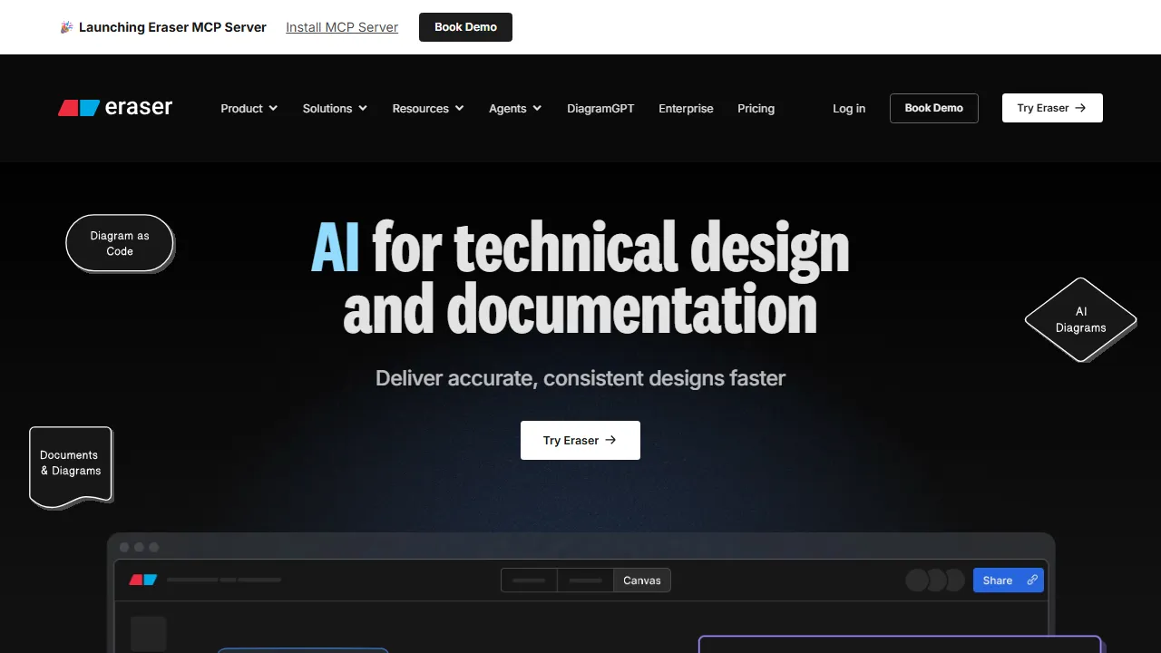 Eraser AI homepage, image AI tool