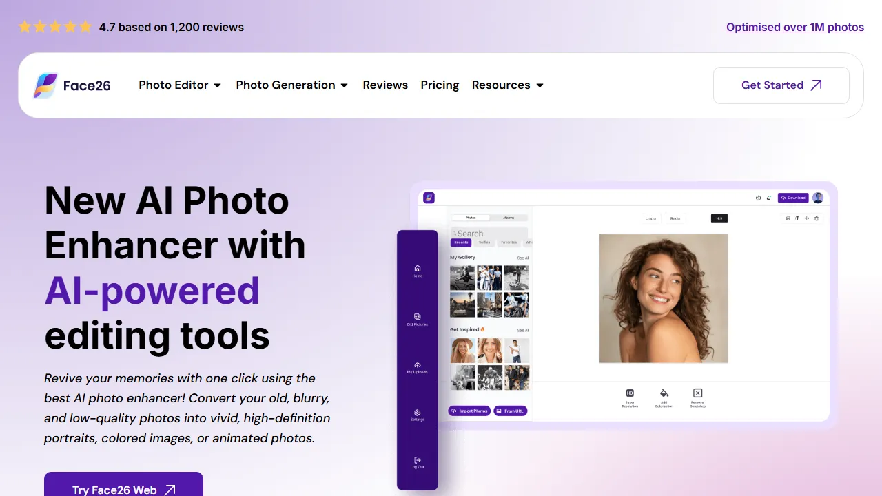 Face26 homepage, image AI tool