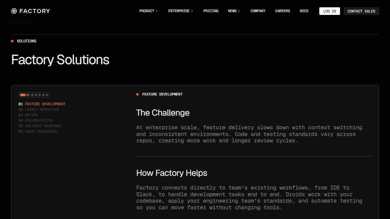 Factory AI Fonctionnalites