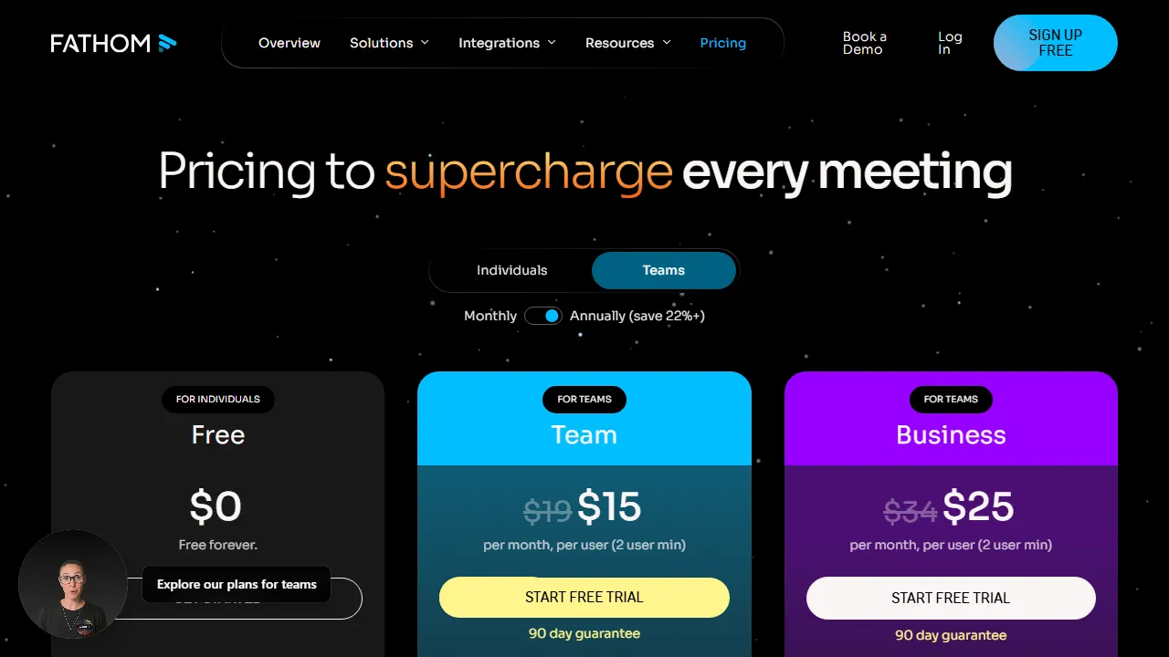 Fathom pricing page: plans and rates