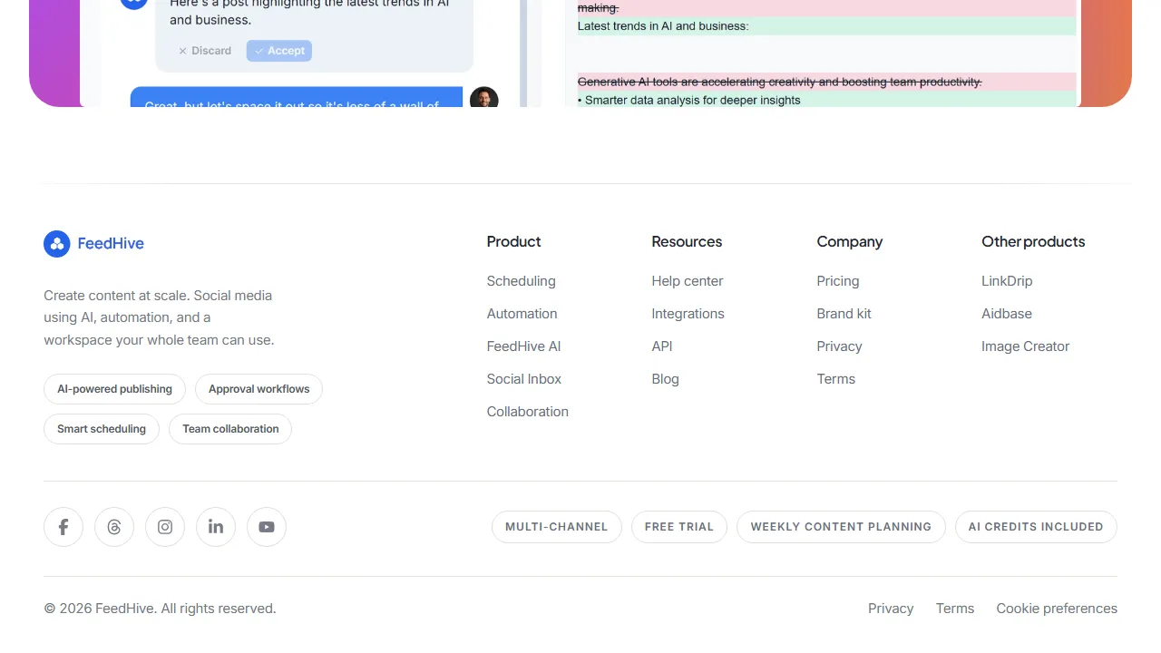 FeedHive homepage, marketing & seo AI tool